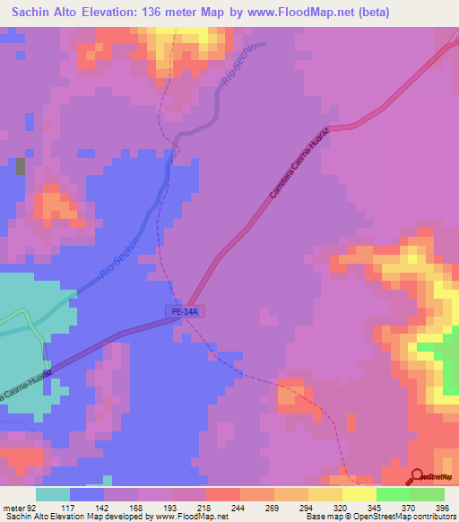 Sachin Alto,Peru Elevation Map