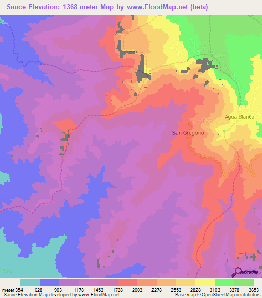 Sauce,Peru Elevation Map