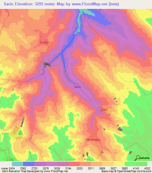 Sarin,Peru Elevation Map