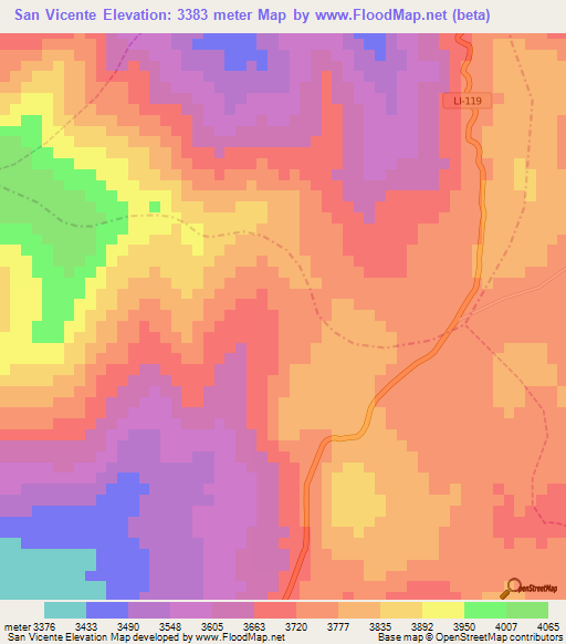 San Vicente,Peru Elevation Map