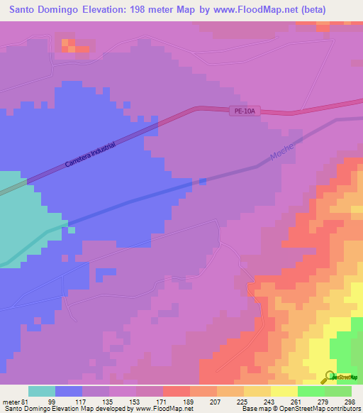 Santo Domingo,Peru Elevation Map