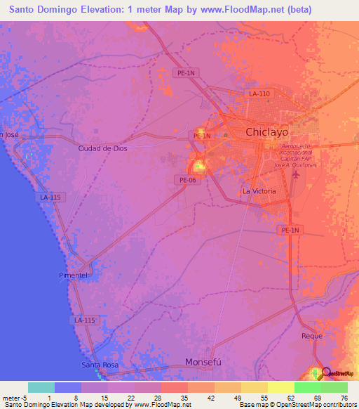 Santo Domingo,Peru Elevation Map
