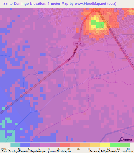 Santo Domingo,Peru Elevation Map