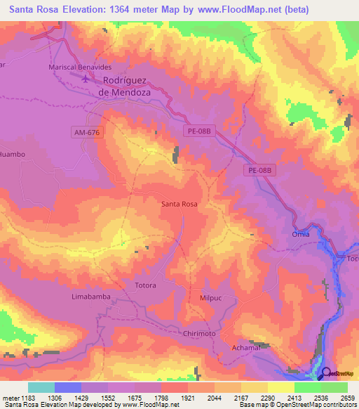 Santa Rosa,Peru Elevation Map