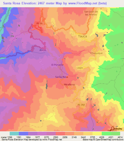 Santa Rosa,Peru Elevation Map