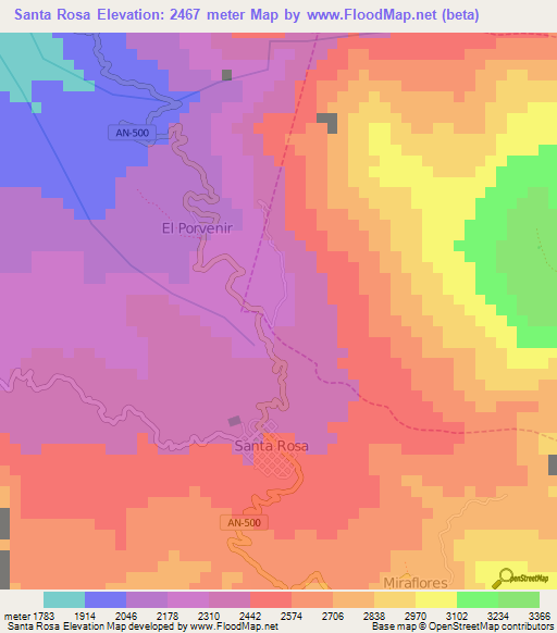 Santa Rosa,Peru Elevation Map