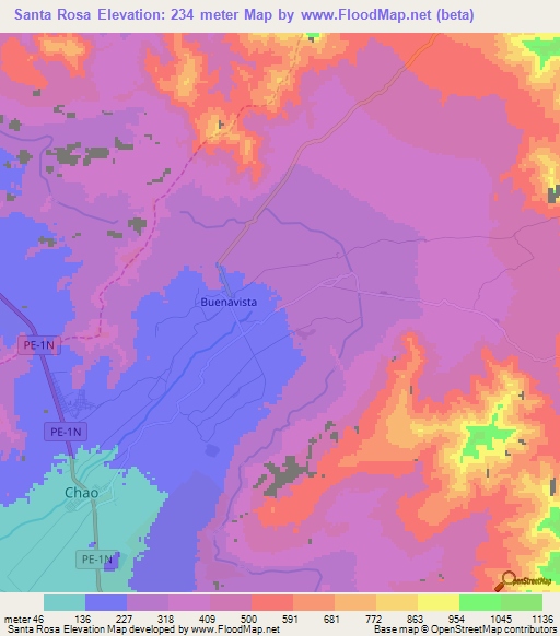 Santa Rosa,Peru Elevation Map