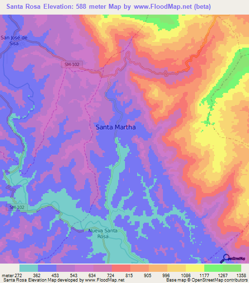 Santa Rosa,Peru Elevation Map
