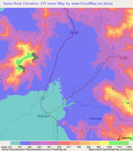 Santa Rosa,Peru Elevation Map