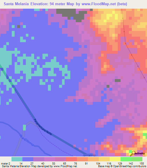 Santa Melania,Peru Elevation Map