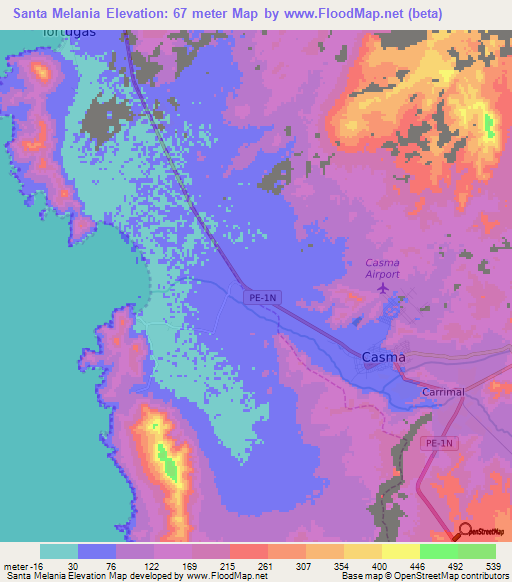 Santa Melania,Peru Elevation Map