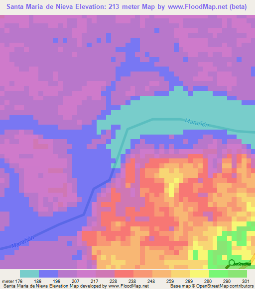 Santa Maria de Nieva,Peru Elevation Map