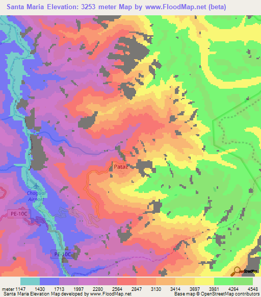 Santa Maria,Peru Elevation Map