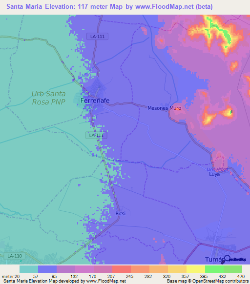 Santa Maria,Peru Elevation Map