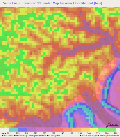 Santa Lucia,Peru Elevation Map