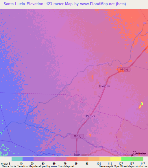 Santa Lucia,Peru Elevation Map