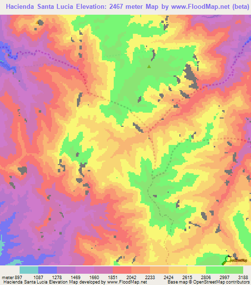 Hacienda Santa Lucia,Peru Elevation Map