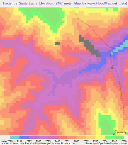 Hacienda Santa Lucia,Peru Elevation Map