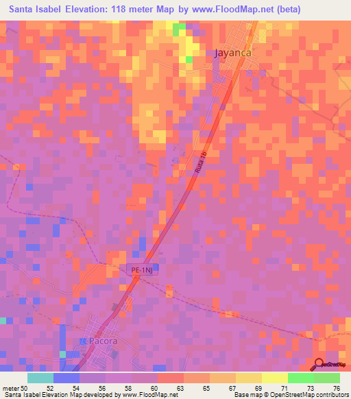 Santa Isabel,Peru Elevation Map