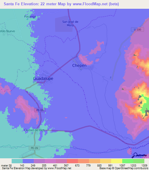Santa Fe,Peru Elevation Map