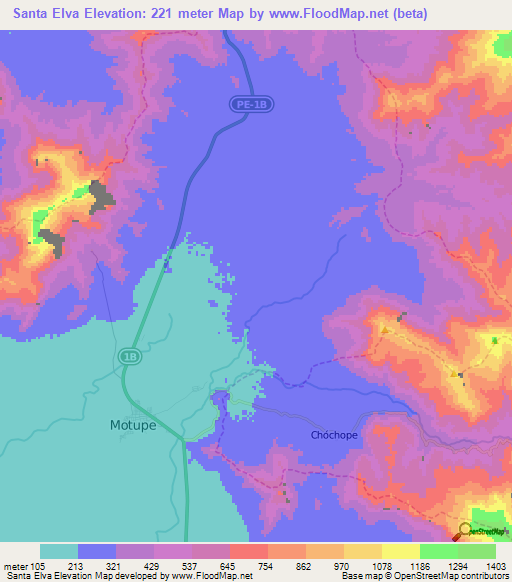 Santa Elva,Peru Elevation Map