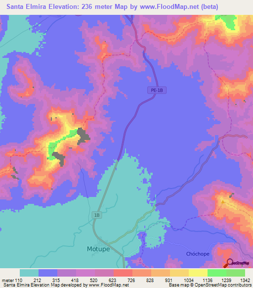 Santa Elmira,Peru Elevation Map