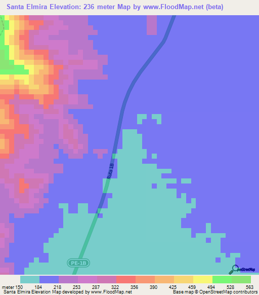 Santa Elmira,Peru Elevation Map
