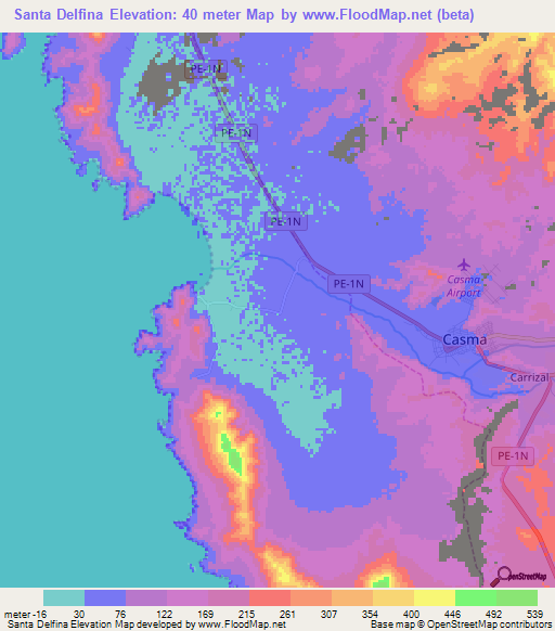 Santa Delfina,Peru Elevation Map