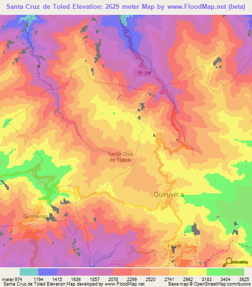 Santa Cruz de Toled,Peru Elevation Map