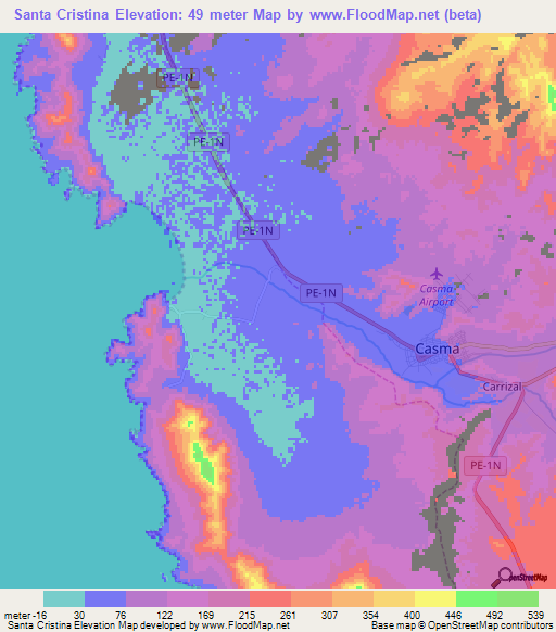 Santa Cristina,Peru Elevation Map