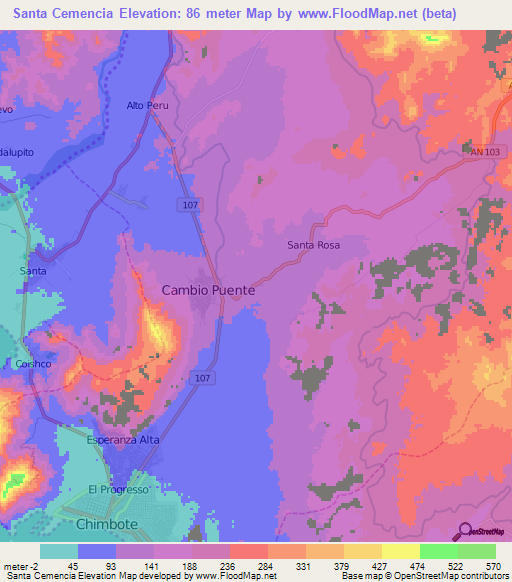 Santa Cemencia,Peru Elevation Map