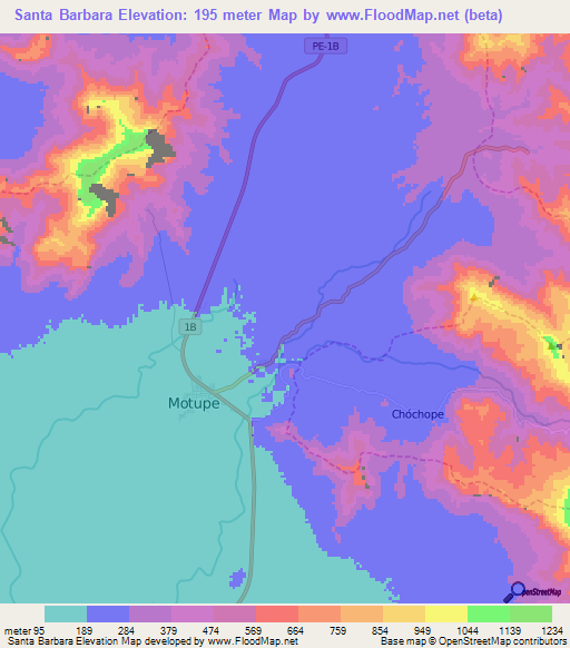 Santa Barbara,Peru Elevation Map