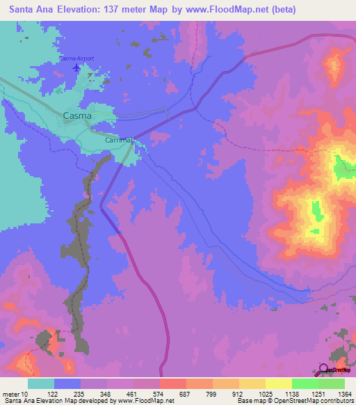 Santa Ana,Peru Elevation Map