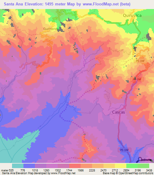 Santa Ana,Peru Elevation Map