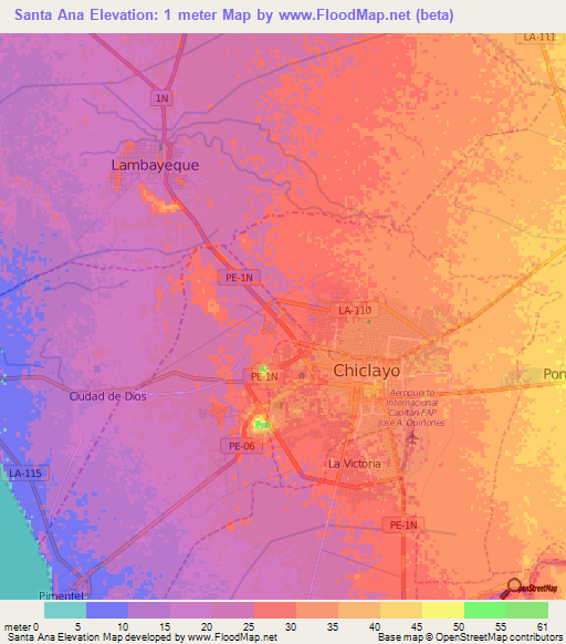 Santa Ana,Peru Elevation Map