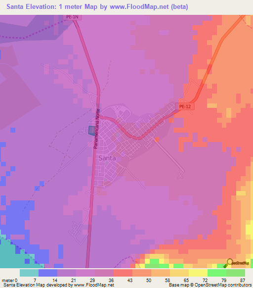 Santa,Peru Elevation Map