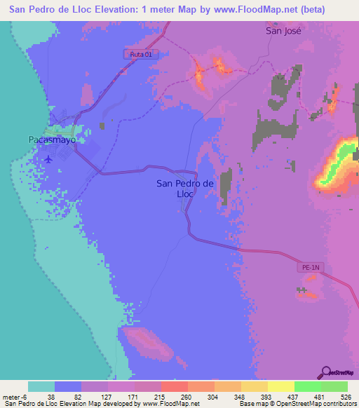San Pedro de Lloc,Peru Elevation Map