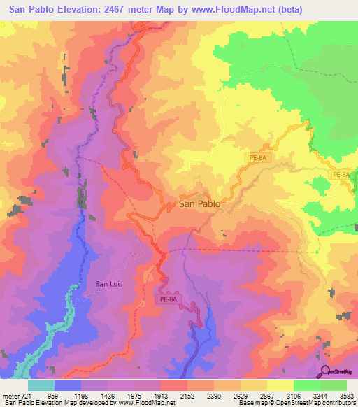 San Pablo,Peru Elevation Map