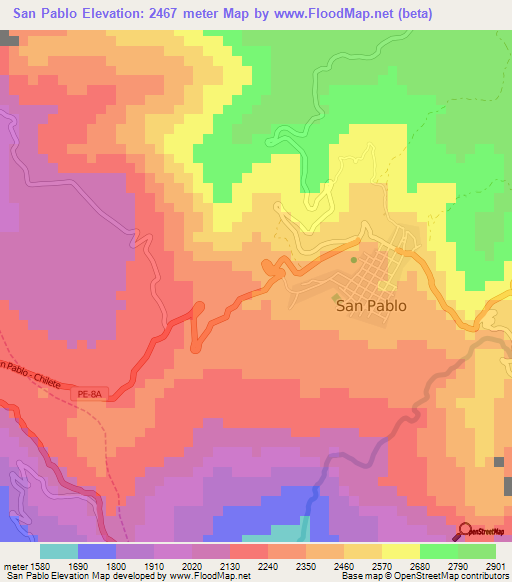 San Pablo,Peru Elevation Map