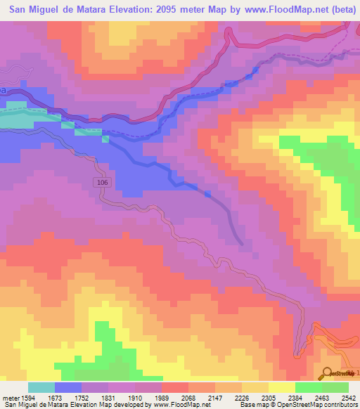 San Miguel de Matara,Peru Elevation Map