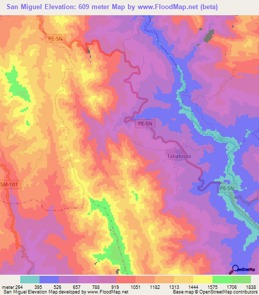 San Miguel,Peru Elevation Map