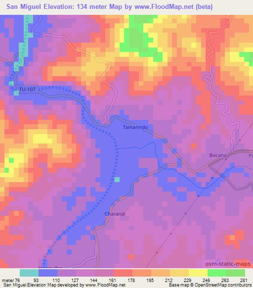 San Miguel,Peru Elevation Map
