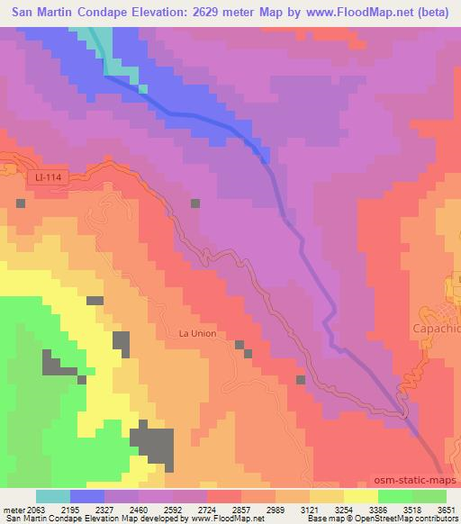 San Martin Condape,Peru Elevation Map