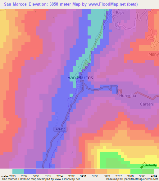 San Marcos,Peru Elevation Map