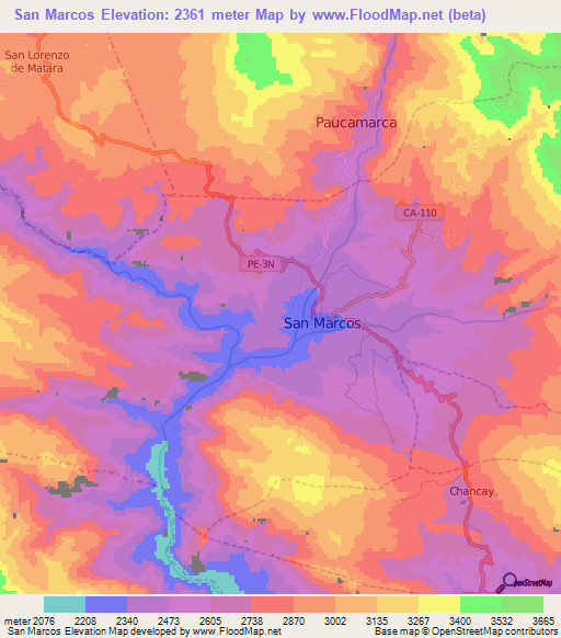San Marcos,Peru Elevation Map
