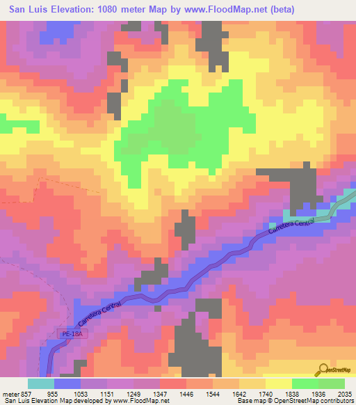 San Luis,Peru Elevation Map