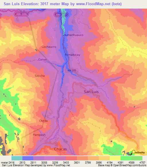 San Luis,Peru Elevation Map