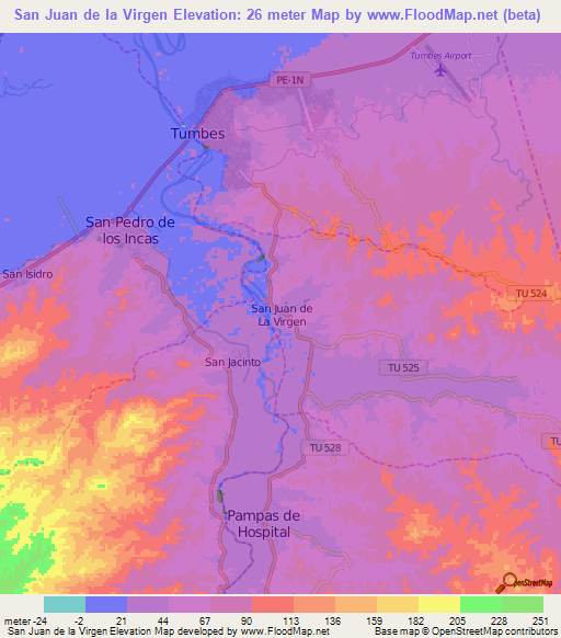 San Juan de la Virgen,Peru Elevation Map