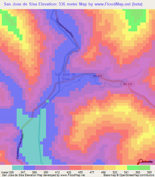 San Jose de Sisa,Peru Elevation Map
