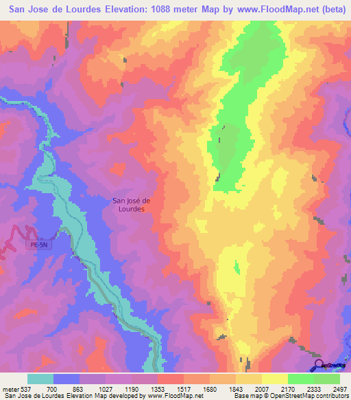 San Jose de Lourdes,Peru Elevation Map